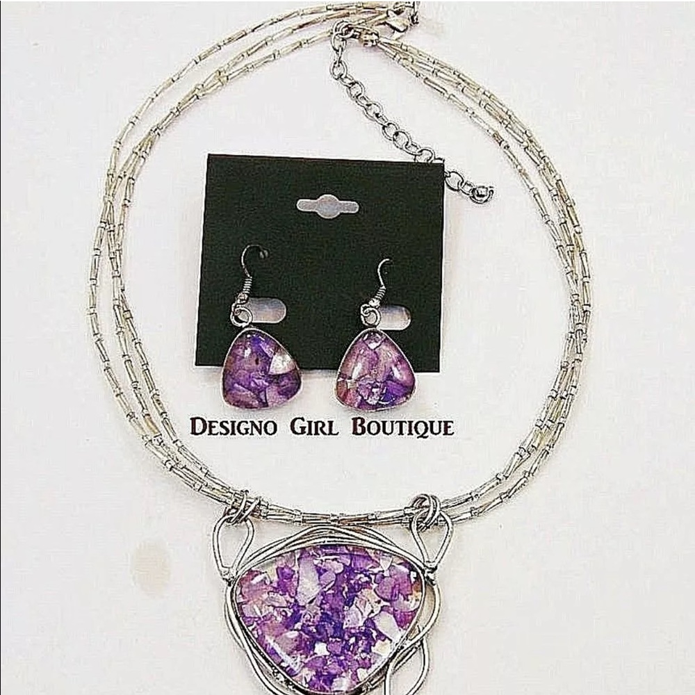 Purple Shell Necklace & Earrings Hand made India